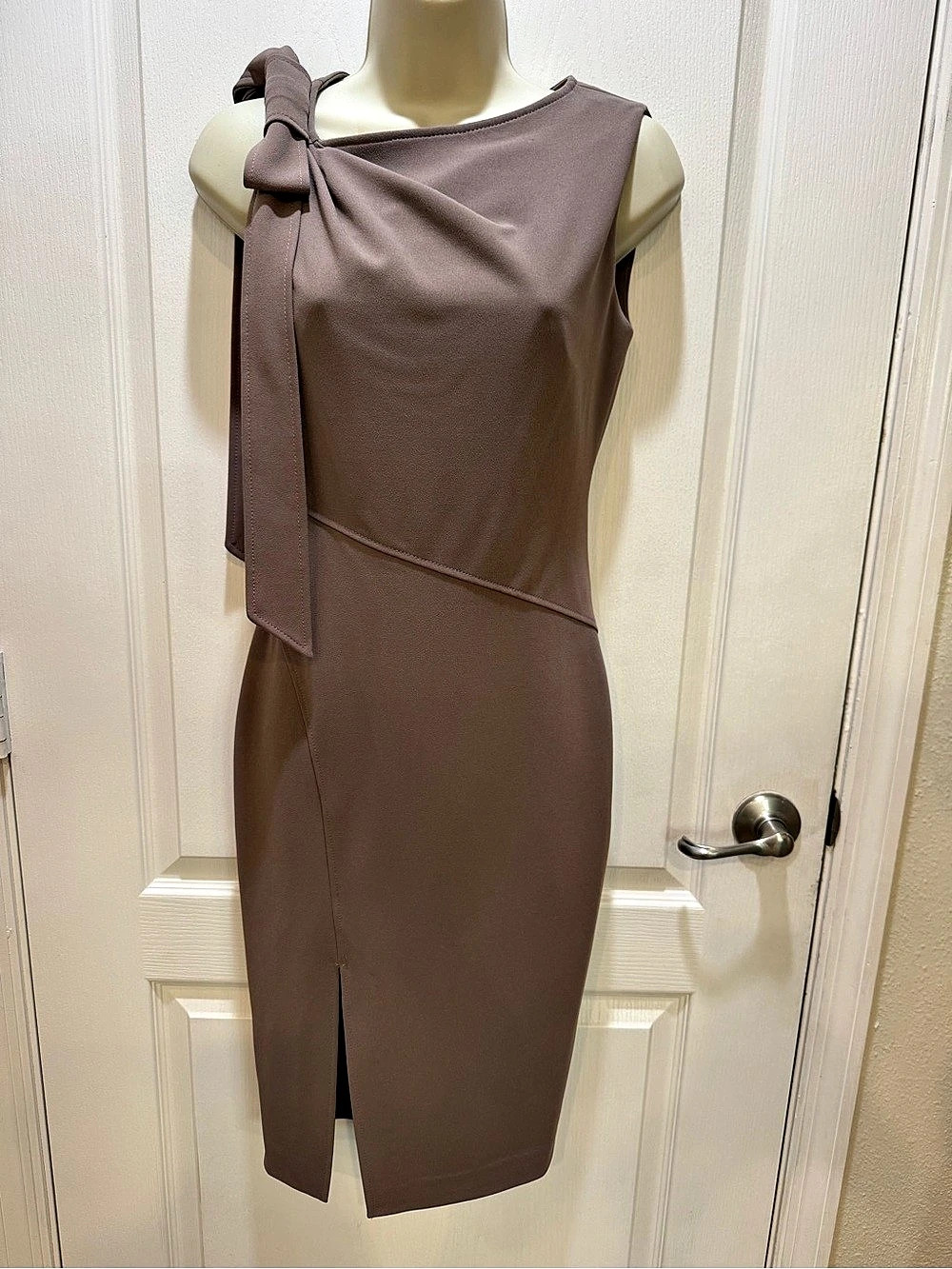 Calvin Klein Asymmetric Bow Sheath Dress Brown Size 2